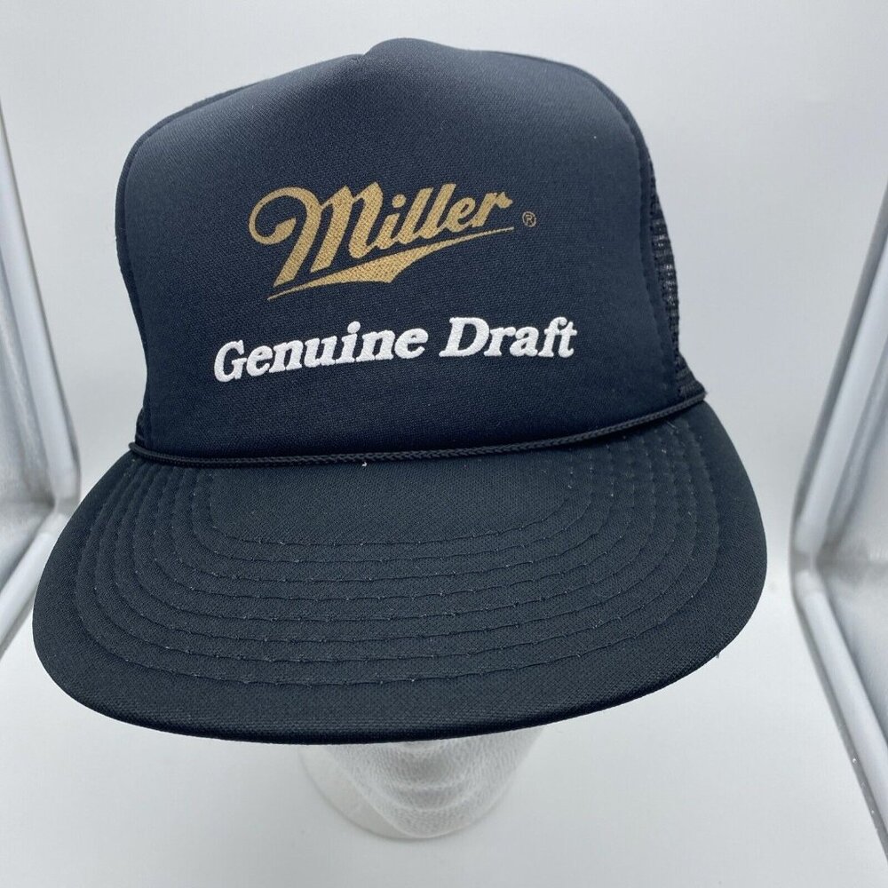 Miller Genuine Draft Black Vintage Baseball Cap Trucker Hat Snap-back 90's